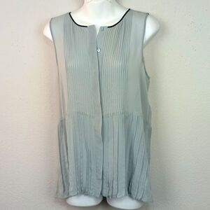 Theory Blue Sleeveless Pleated Button-down Silk Blouse sz M